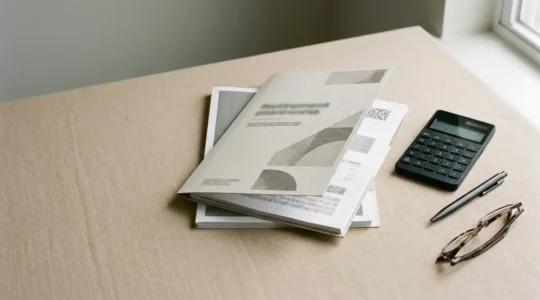 Document de relevé de carrière de retraite avec calculatrice et stylo