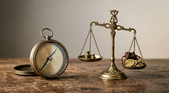Représentation d'une décision financière majeure à la retraite entre sécurité et liberté