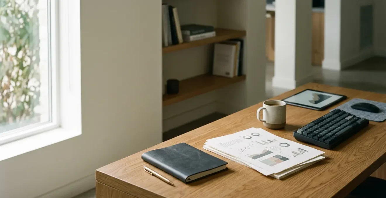 Investisseur analysant des documents financiers dans un environnement professionnel épuré