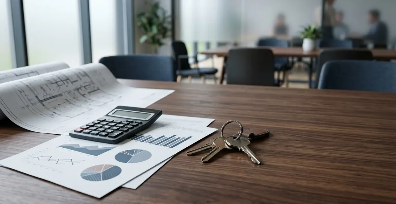 Investisseur analysant des documents financiers et immobiliers dans un cadre contemporain