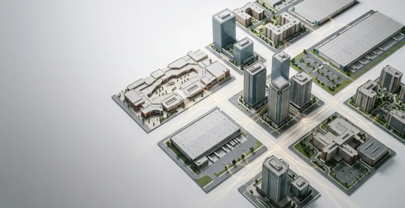 Vue architecturale symbolisant la diversification et la mutualisation du patrimoine immobilier en SCPI