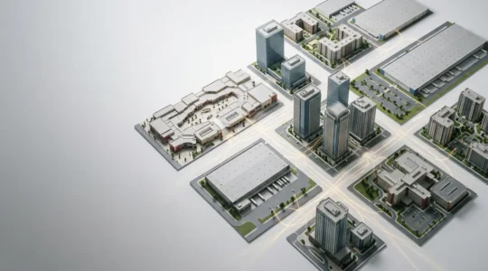 Vue architecturale symbolisant la diversification et la mutualisation du patrimoine immobilier en SCPI