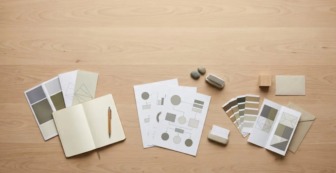 Vue aérienne de documents financiers disposés en cartographie visuelle sur surface claire