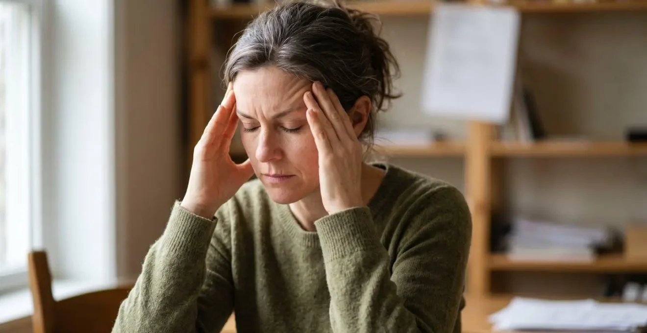 Scène intimiste montrant une personne en réflexion intense face à une décision financière stressante