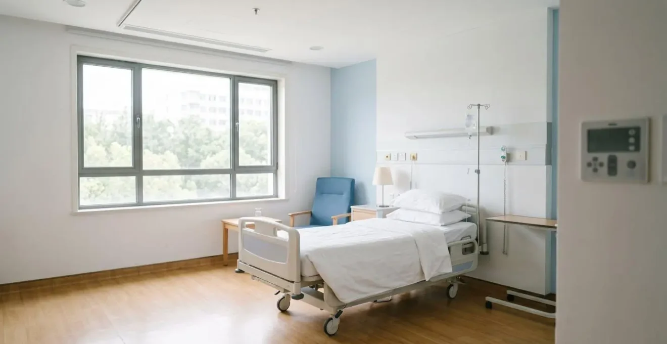 Chambre d'hôpital individuelle moderne et lumineuse avec équipements médicaux