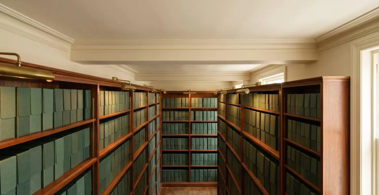 Environnement sécurisé d'une étude notariale montrant l'archivage professionnel des documents